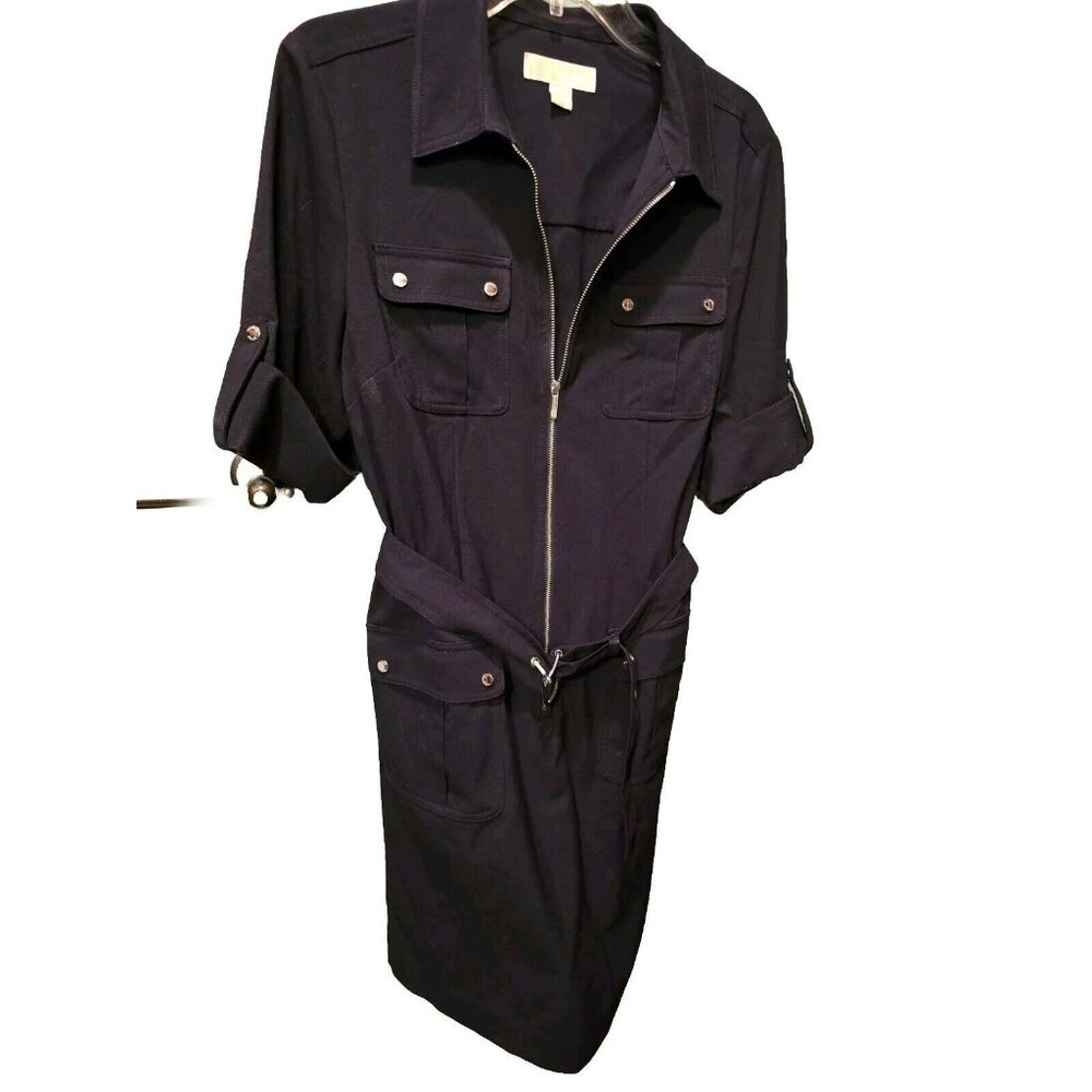 Michael Kors Core of Kors Belted Multi Pocket Midi Dress Black Large Business